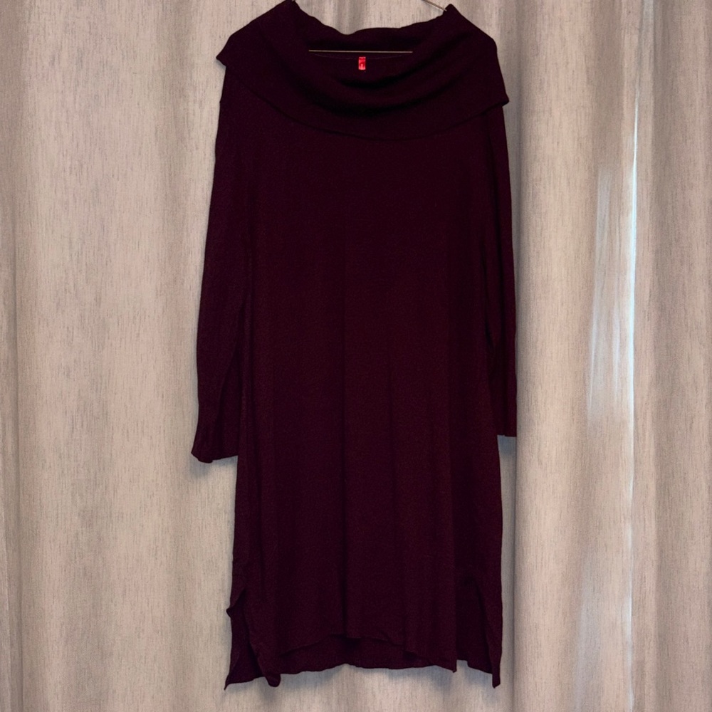 Ruby Ribbon Draped Cowl Tunic in Plum/Burgundy